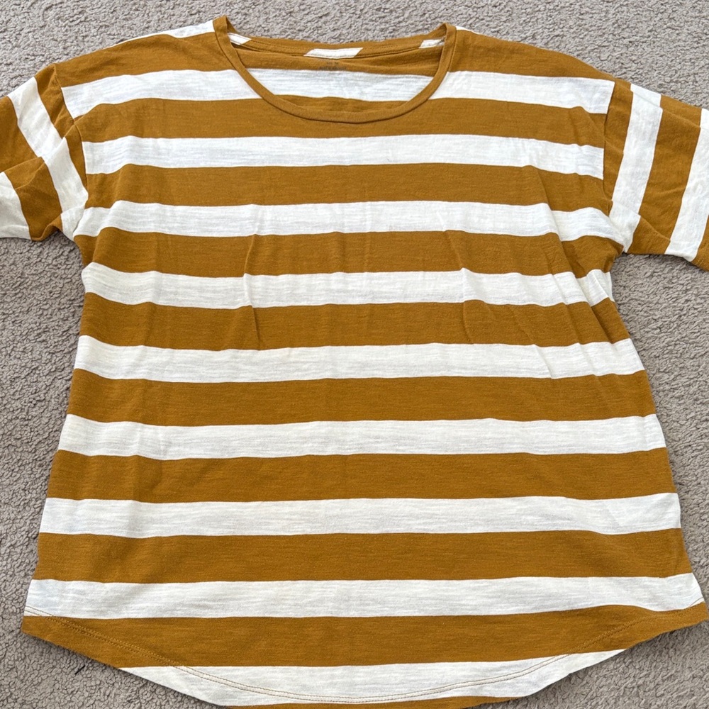 Madewell Mustard and White Striped Tee